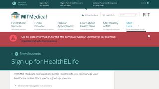 
                            7. Sign up for HealthELife | MIT Medical