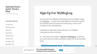 
                            4. Sign-Up For MyBlogLog – Oatmeal Stout – Justin Thorp's blog