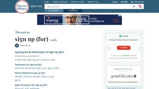 
                            8. Sign Up (for) Synonyms, Sign Up (for) Antonyms | Merriam-Webster ...