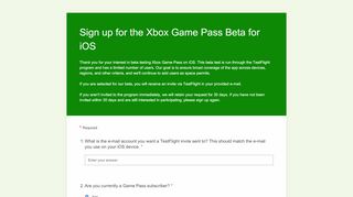 
                            6. Sign up for the Xbox Game Pass Beta for iOS - Microsoft Forms