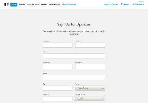 
                            4. Sign Up for Updates - Honda Canada