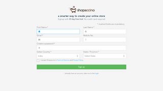 
                            2. Sign up for your online store with our ecommerce platform - Shopaccino