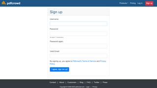 
                            7. Sign up | Pdfcrowd