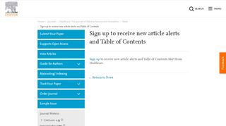 
                            6. Sign up to receive new article alerts and Table of ... - Journals - Elsevier