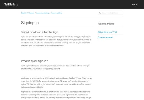 
                            10. Signing in – TalkTalk TV Support
