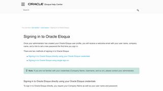 
                            2. Signing in to Oracle Eloqua - Oracle Docs