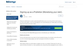 
                            3. Signing up as a Publisher (Monetizing your site!). – Bidvertiser