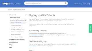 
                            2. Signing up With Taboola – Taboola Advertiser Help Center