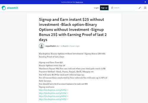 
                            1. Signup and Earn instant $25 without investment -Black option ...