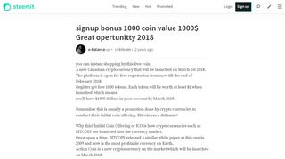 
                            8. signup bonus 1000 coin value 1000$ Great opertunitty 2018 — Steemit