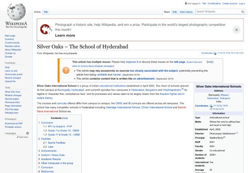 
                            13. Silver Oaks – The School of Hyderabad - Wikipedia