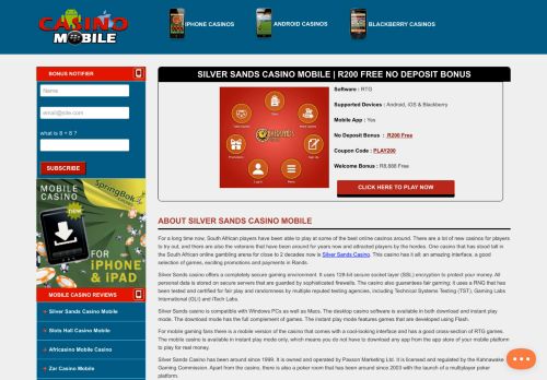 
                            9. Silver Sands Casino Mobile | R200 Free No Deposit Bonus