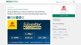 
                            2. ▷ Silvester-Millionen im Raum Crailsheim, Kornwestheim, Rottweil ...