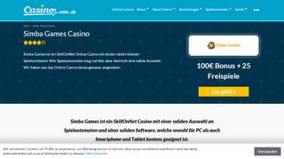 
                            3. Simba Games Casino Test - Bis zu 100 Euro + 25 Freispiele Bonus