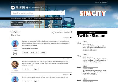 
                            1. Simcity Incorrect login information - Answer HQ