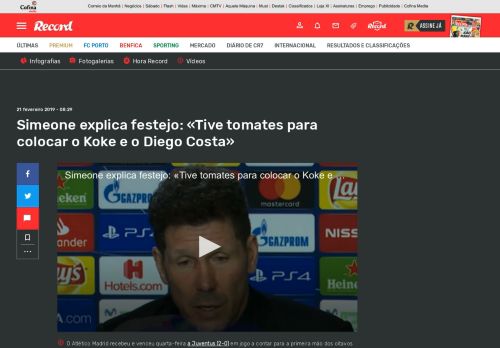 
                            9. Simeone explica festejo: «Tive tomates para colocar o Koke e o Diego ...