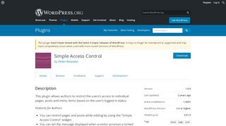 
                            1. Simple Access Control | WordPress.org