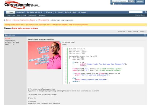 
                            11. simple login program problem - C Board - Cprogramming.com