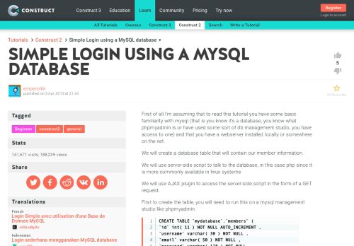 
                            7. Simple Login using a MySQL database - Game Dev Tutorials - Construct
