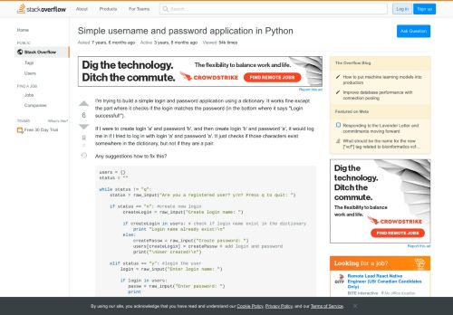 
                            4. Simple username and password application in Python - Stack Overflow