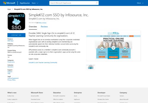 
                            8. SimpleK12.com SSO by Infosource, Inc. - Microsoft AppSource