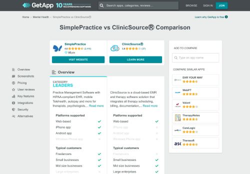 
                            6. SimplePractice vs ClinicSource   Comparison Chart of Features ...