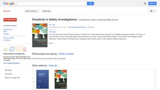 
                            9. Simplicity in Safety Investigations: A Practitioner's Guide to ... - Google Books Result