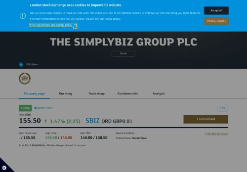 
                            8. SIMPLYBIZ GRP share price (SBIZ) - London Stock Exchange