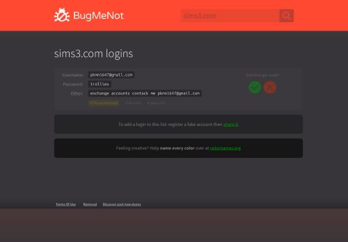 
                            8. sims3.com passwords - BugMeNot