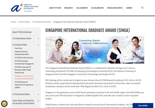 
                            2. Singapore International Graduate Award (SINGA)