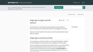 
                            1. Single sign-on, logins, and URL redirects | ServiceNow Docs