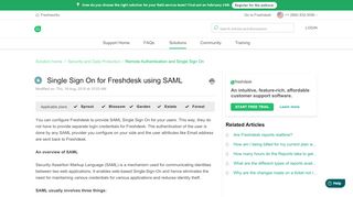 
                            12. Single Sign On using SAML : Freshdesk