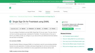 
                            3. Single Sign On using SAML - no hay ningún Help desk! - Freshdesk