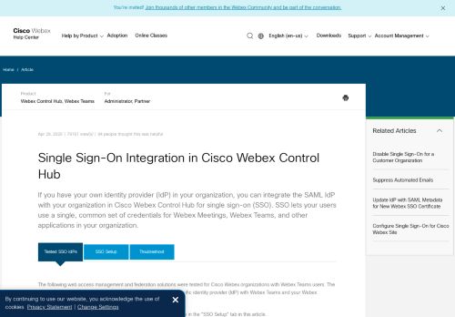 
                            4. Single Sign-On with Webex Services and your Organization's Identity ...