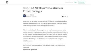 
                            9. SINOPIA NPM Server to Maintain Private Packages – basit ali – Medium