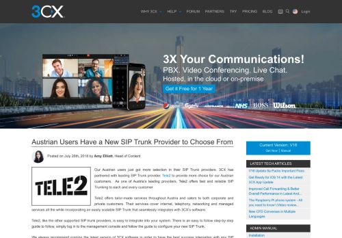 
                            11. SIP Trunk Integration with Austria's Tele2 Gives 3CX Users New Choices