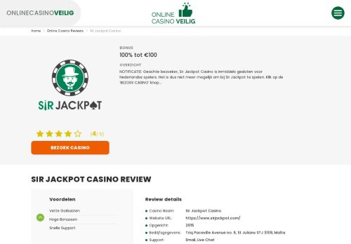 
                            8. Sir Jackpot Casino Review - OnlineCasinoVeilig