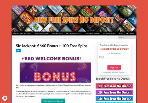 
                            8. Sir Jackpot: €660 Bonus + 100 Free Spins - New Free Spins No Deposit