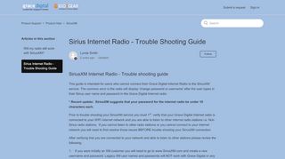 
                            10. Sirius Internet Radio - Trouble Shooting Guide – Product Support