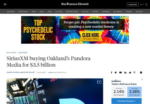 
                            12. SiriusXM buying Oakland's Pandora Media for $3.5 billion ...