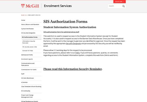 
                            9. SIS Authorization Forms | Enrolment Services - McGill University