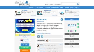 
                            2. Siskowin - Sports betting | Startup Ranking