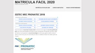 
                            7. Sistec Mec Pronatec 2018 - Matrícula Fácil Br