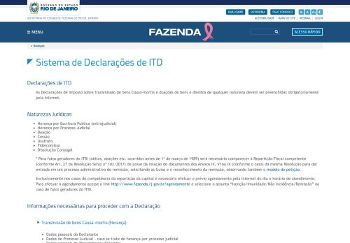 
                            4. Sistema de Declarações de ITD - Fazenda - RJ