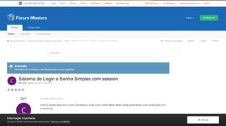 
                            11. Sistema de Login e Senha Simples com session - PHP - Fórum iMasters