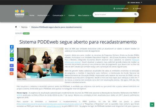 
                            4. Sistema PDDEweb segue aberto para recadastramento - Undime