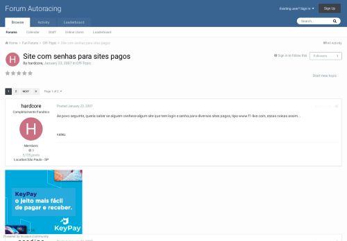 
                            4. Site com senhas para sites pagos - Off-Topic - Forum Autoracing