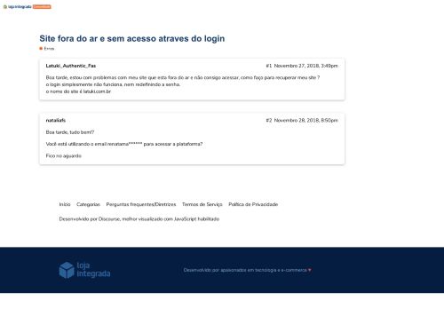 
                            8. Site fora do ar e sem acesso atraves do login - Comunidade Loja ...