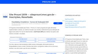 
                            7. Site Prouni 2019 — siteprouni.mec.gov.br - Inscrições, Resultado