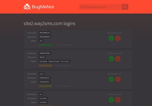 
                            9. site2.way2sms.com logins - BugMeNot
